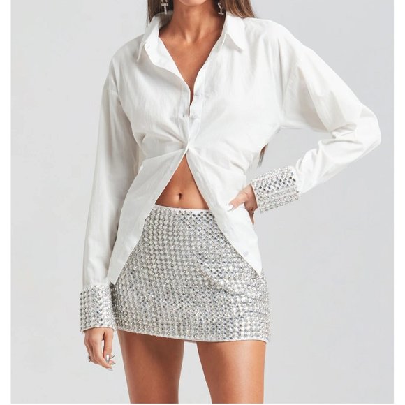 Silver Sequin Mini Skirt High Rise Clubwear Dancewear Stretchy Sizes S M L - Picture 11 of 13